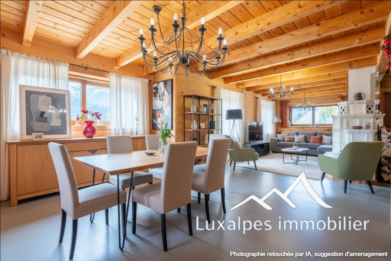 Réf : 10776-LUXALPESIMMOBILIER74230
204.79 m²


Ce chalet de 227 m² situé sur la commune d’Entremont, avec une bonne énergétique, impeccablement entretenu, s’étend sur trois niveaux soigneusement aménagés. Reference : 10776 Au rez-de-chaussée, on découvre un grand garage, idéal pour le stationnement ou le rangement, une entrée spacieuse, une chambre confortable avec une vaste salle d’eau buanderie attenante comprenant de nombreux rangements. A ce niveau vous trouverez également une cave à vin parfaitement aménagée pour une conservation optimale des bouteilles, et un cellier.Au premier étage, un séjour lumineux exposé Sud - Sud / Ouest offre un espace de vie agréable, avec un 'poêle de masse' qui apporte chaleur et confort tout en étant un élément central de la pièce. La cuisine tout équipée, moderne et pratique, est dotée d’un accès direct à une terrasse  exposée plein Sud idéale pour les repas extérieurs. Ce niveau comprend également une chambre avec sa propre salle d'eau privative, ainsi qu’un WC séparé et un second hall d'entrée spacieux.Le deuxième étage accueille une chambre, une salle de bain équipée d’un meuble double vasque et d’une baignoire. La suite parentale, véritable pièce maîtresse de l’étage, dispose d'une salle d'eau moderne avec douche à l’italienne, d'un dressing spacieux et d’un balcon avec une vue dégagée.Ce chalet combine avec brio confort, fonctionnalité ( une salle d'eau par chambre ), esthétique, offrant des espaces lumineux, des matériaux de qualité et une organisation réfléchie pour un cadre de vie à la fois pratique et raffiné. Aucun travaux à prévoir.De plus un permis a été accepté pour la construction d'un second garage.Pour plus de transparence vis à vis de votre budget, nos prix sont affichés honoraires d'agence inclus (5% TTC à la charge de l'acquéreur soit 760 000 € net vendeur).Ne perdez pas cette opportunité, et contactez- nous dès maintenant pour organiser une visite !Contactez votre agent commercial: Sébastien SUIZE 06 77 67 22 31RSAC Annecy 842 916 454CPI 7401 2016 000 006 928 Les informations sur les risques auxquels ce bien est exposé sont disponibles sur le site Géorisques : www.georisques.gouv.frHonoraires inclus de  5% TTC  à la charge de l'acquéreur. Prix hors honoraires 760 000 €. Classe énergie D, Classe climat B Montant moyen estimé des dépenses annuelles d'énergie pour un usage standard, établi à partir des prix de l'énergie de l'année 2021 : entre 1970.00 et 2720.00 €. Les informations sur les risques auxquels ce bien est exposé sont disponibles sur le site Géorisques : georisques.gouv.fr. 
Votre contact : Sébastien  SUIZE
Téléphone  :  0677672231